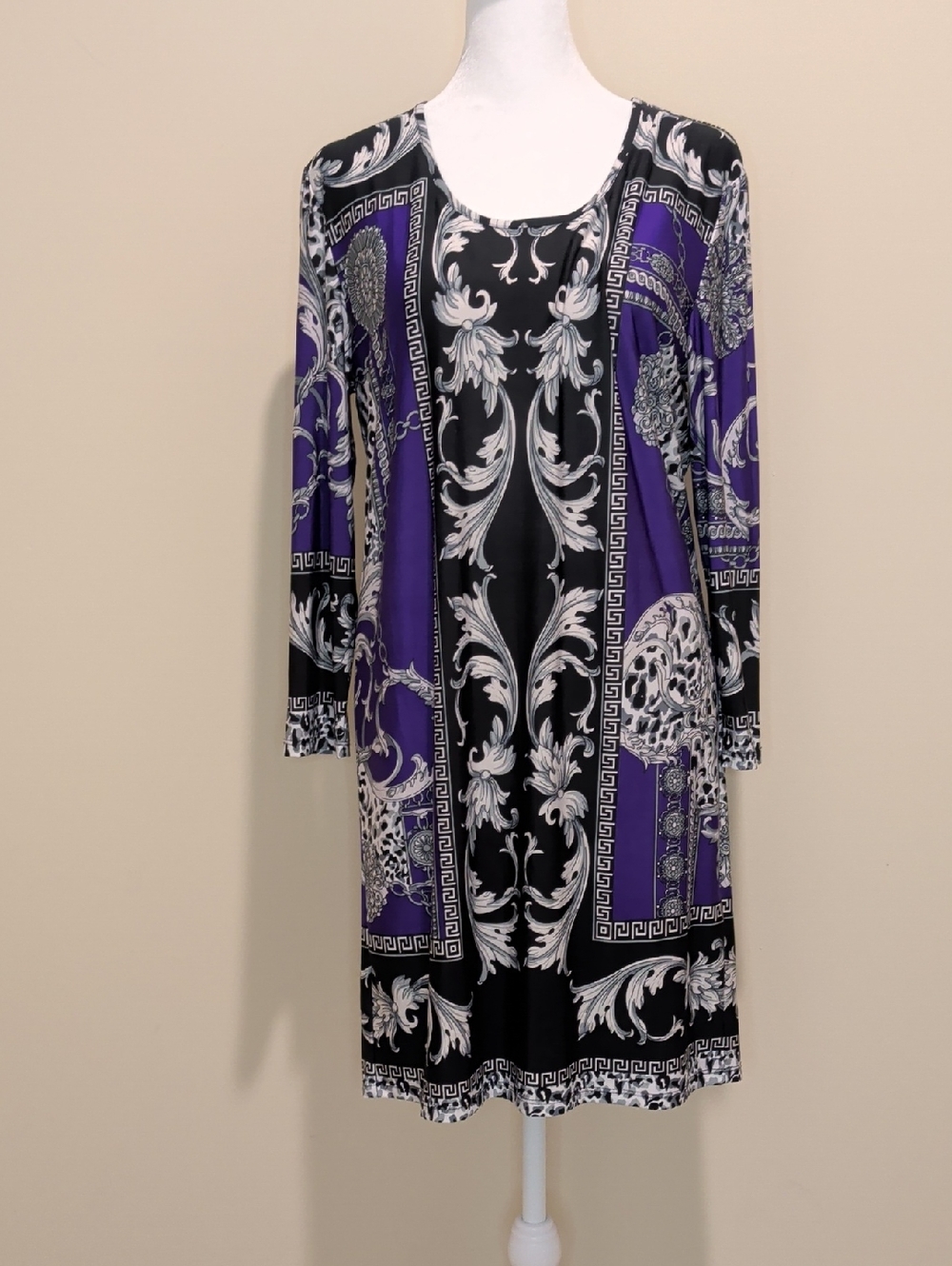 Milano Purple and Black Long Sleeve Baroque/Animal Print Dress